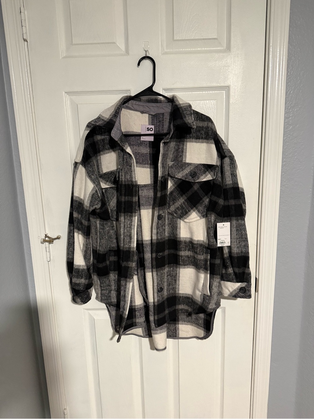 SO Black and White Plaid Shacket